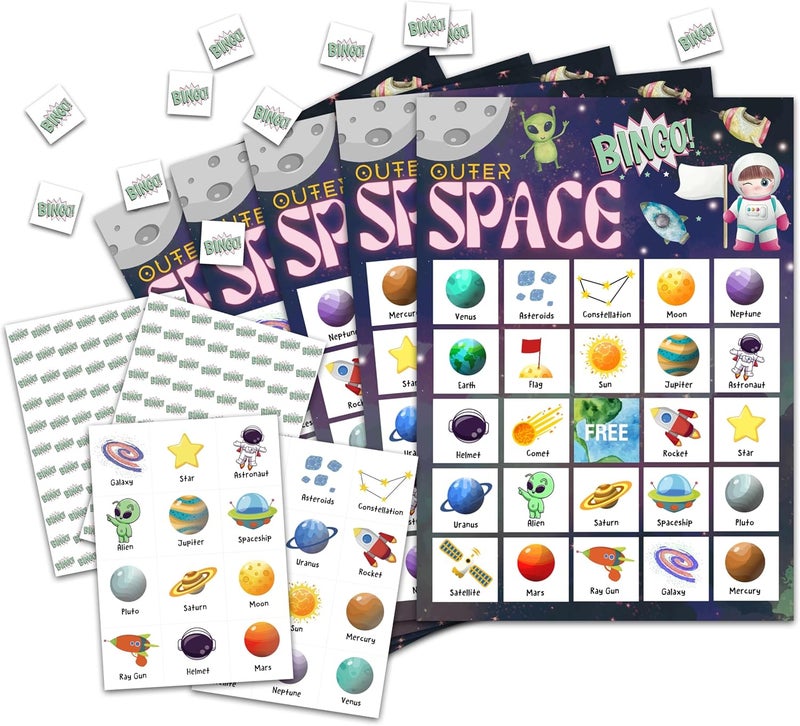 OZTEMETY Space Bingo Card Game, Outer Space Bingo Game for Family Adults, Space Birthday Party Supplies, Favors, Space Party Decorations, Gift – 24 Players Bingo Game, C04 - Image 1